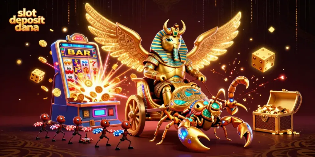 Memenangkan permainan slot deposit dana dengan strategi terbaik dan simbol keberuntungan yang menari.