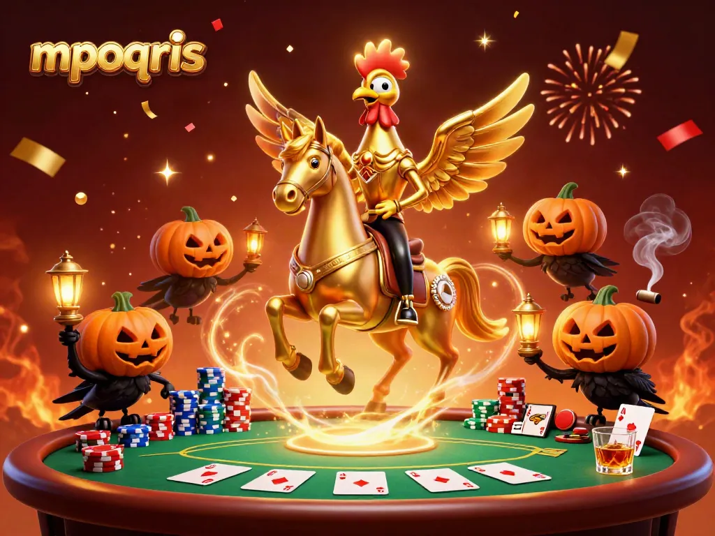 Gambarlah mpoqris di kasino malam yang meriah dengan tema hantu dan elemen poker.