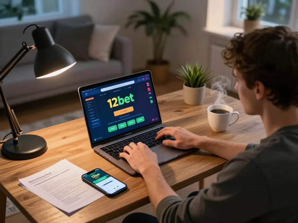 Người tận hưởng phiên chơi game trên nền tảng 12bet trong một không gian thoải mái tại nhà.