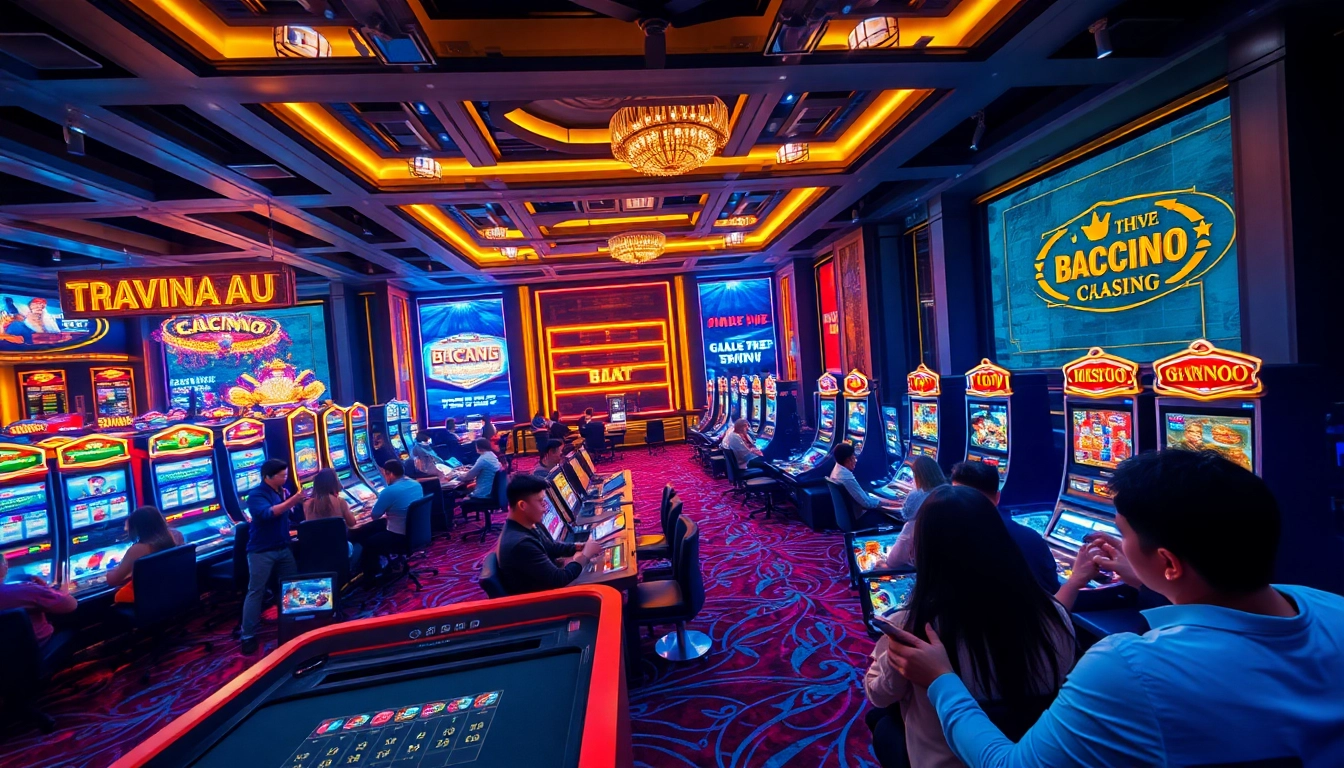 Experience the excitement of Trang Chủ 69VN with vibrant online gambling scenes showcasing baccarat and slot machines.