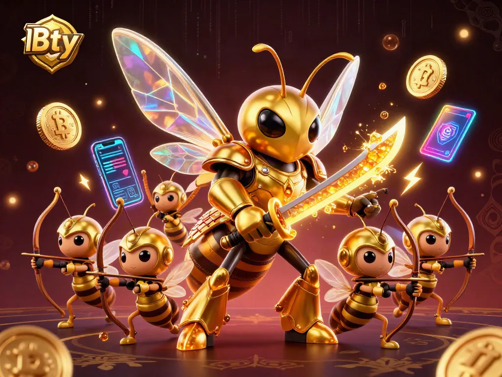 Engage in the thrilling world of Bty with a dynamic 3D golden hornet samurai amidst casino elements.