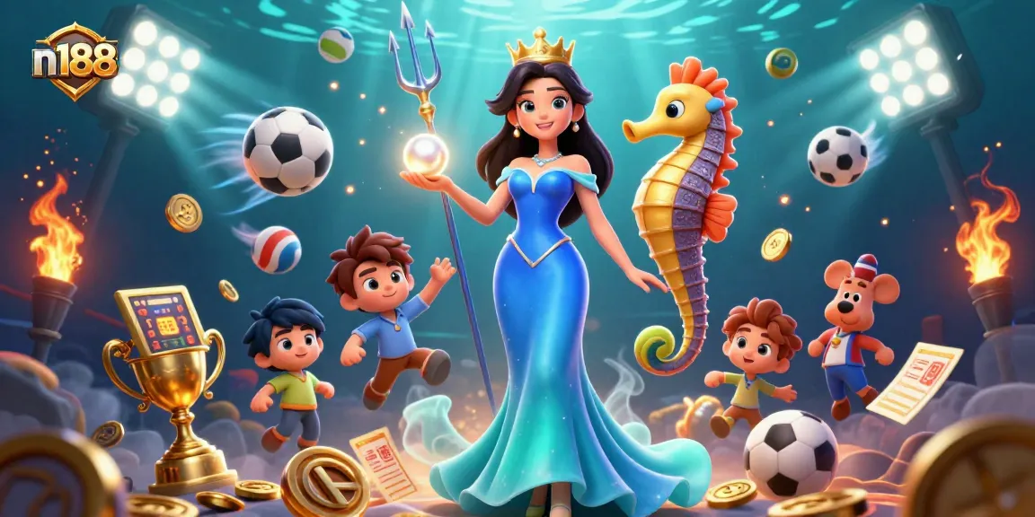 Engage with the dynamic casino scene of n188, showcasing vibrant sports betting elements and underwater treasures.