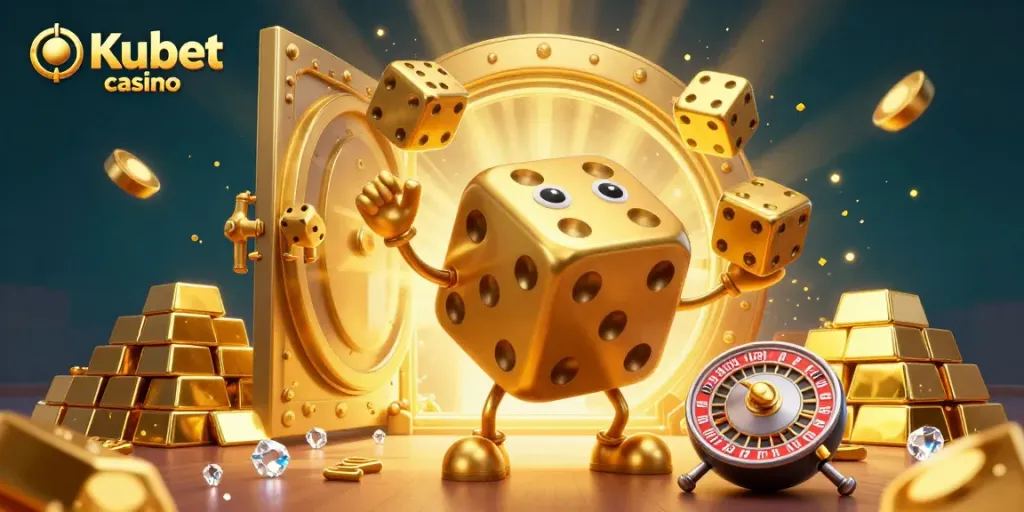 Experience thrilling fun at Kubet casino with animated golden dice and dazzling rewards.