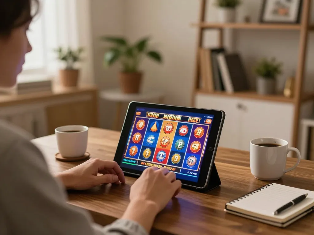 Engaging in online slot thailand gaming at home with tablet and cozy atmosphere.