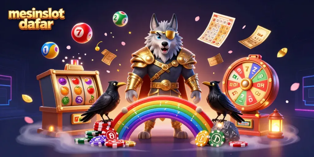 Experience the excitement of mesinslot daftar with dynamic slot machine elements and mythical characters.