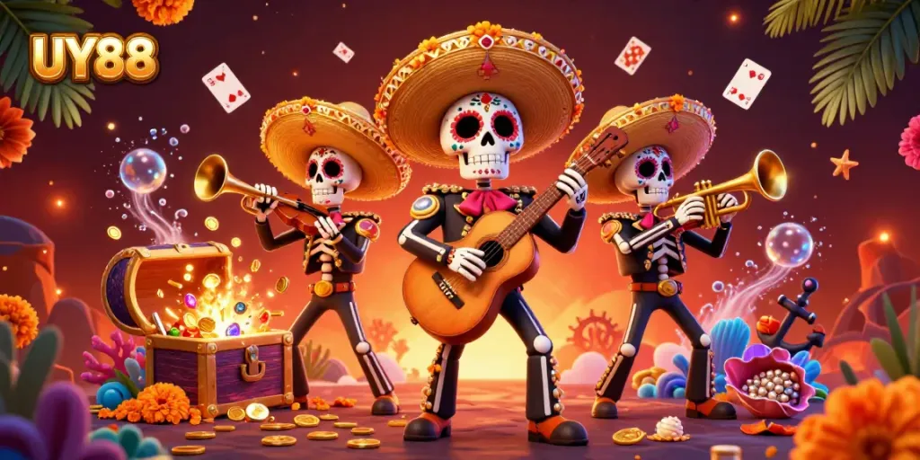 Join the lively UY88 mariachi band amidst treasure and games for thrilling casino action.