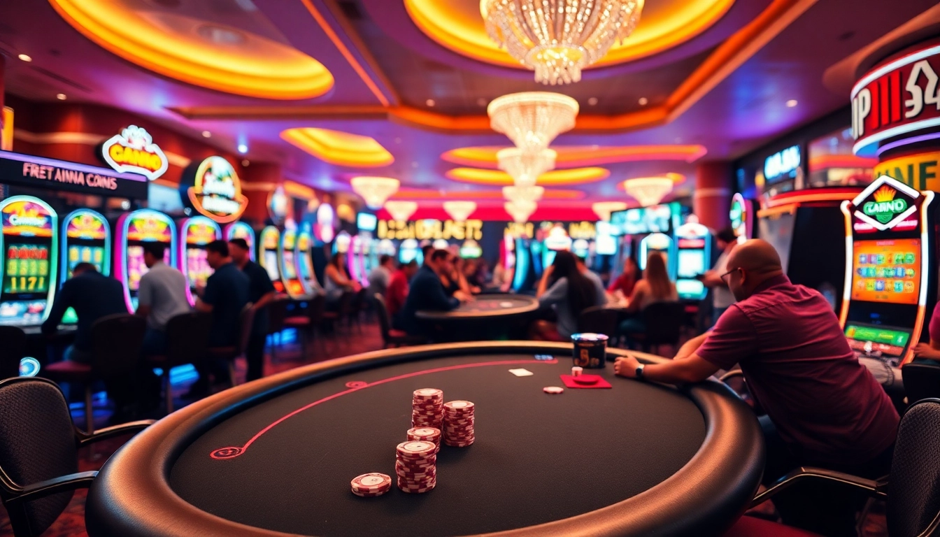 Menangkan toto togel di kasino yang ramai dengan meja poker dan suasana ceria.