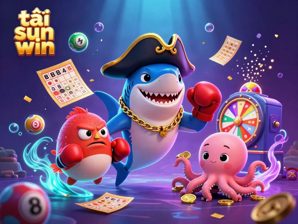 Engage in the excitement of tải sun win with a vibrant underwater casino scene featuring colorful characters and dynamic game elements.