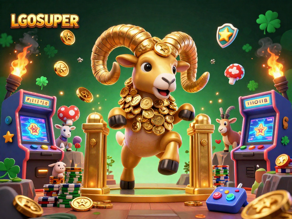 Experience thrilling gameplay at LGOSUPER with a vibrant casino-themed illustration rich in gold elements.