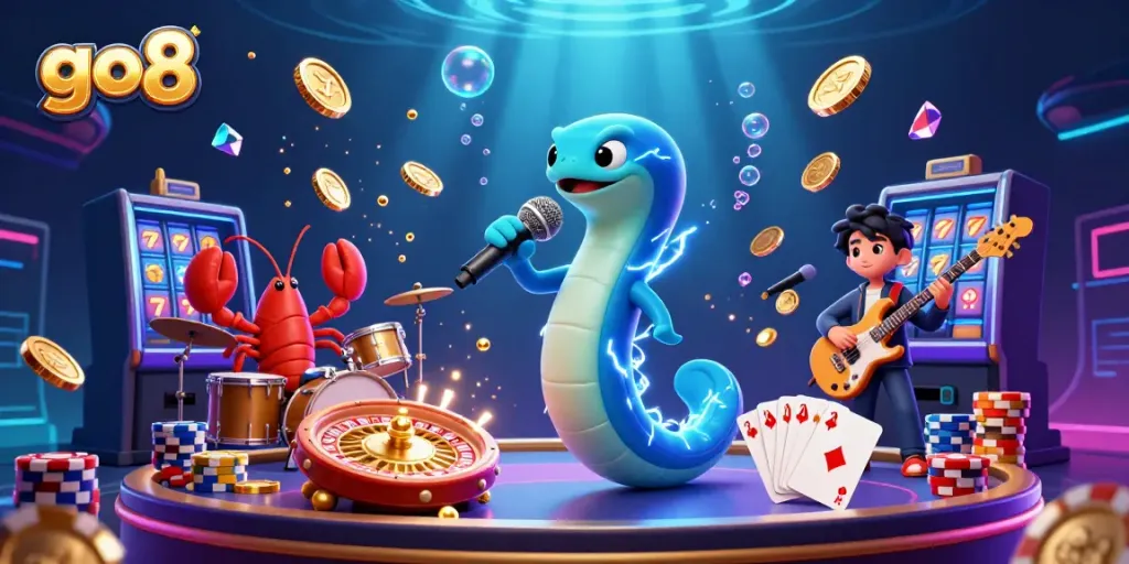 Experience the thrill of gaming at go8 with vibrant underwater casino party featuring an electric eel DJ.