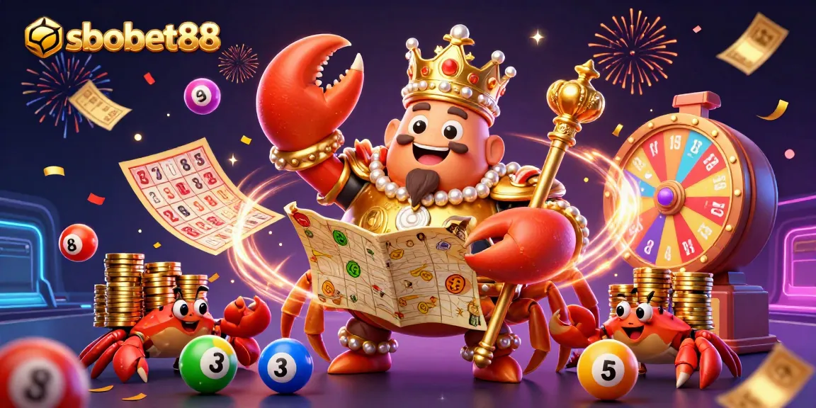 Pasang taruhan sbobet88 dengan keberuntungan dari Raja Kepiting Emas yang megah dan permainan lotere yang ceria.