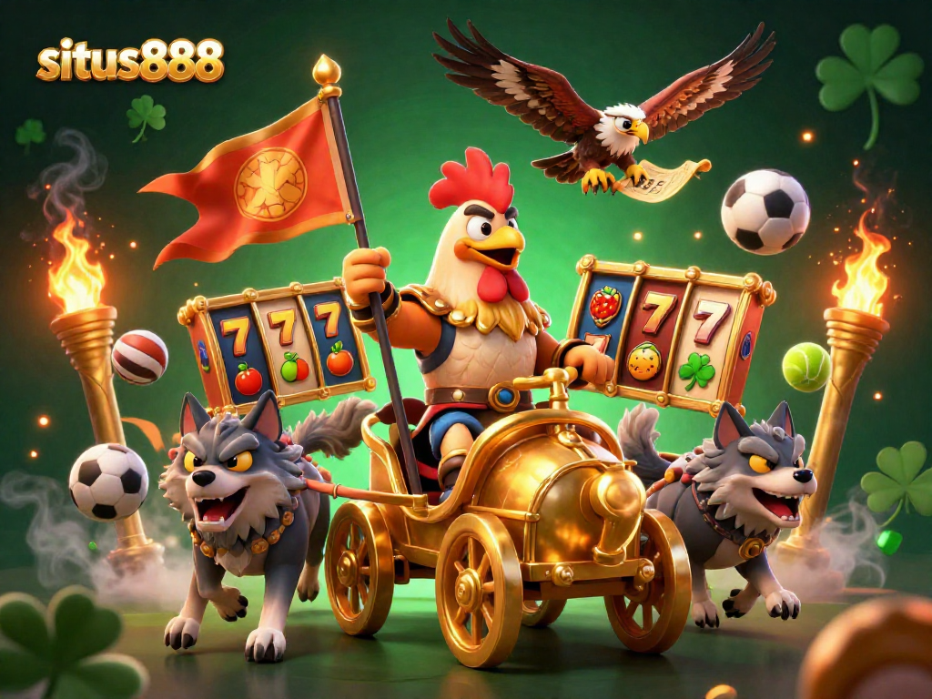 Experience the thrill of situs888 slots with this captivating 3D illustration of dynamic gaming elements.