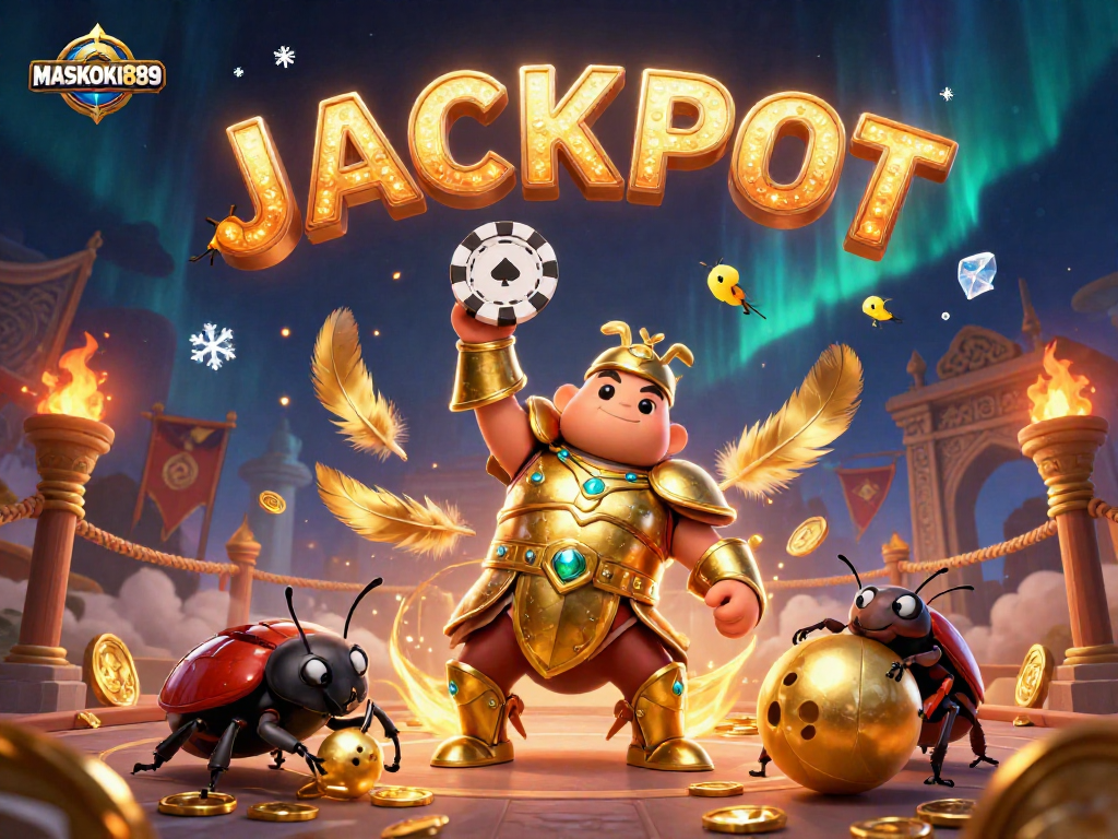 Experience the thrill of big wins at MASKOKI889 with vibrant 3D characters celebrating victory.