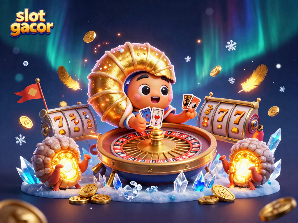 Experience the thrill of slot gacor in a vibrant 3D casino illustration full of dynamic game elements.