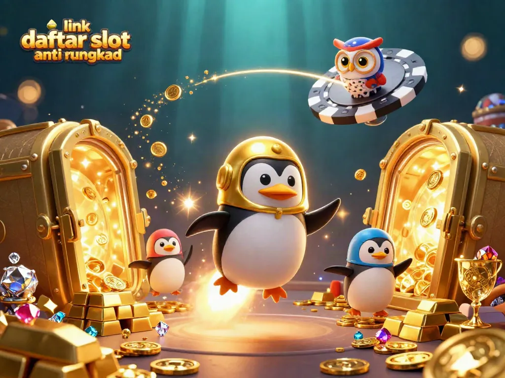 Experience exhilarating gameplay with link daftar slot anti rungkad as golden coins burst from a vault in vibrant 3D