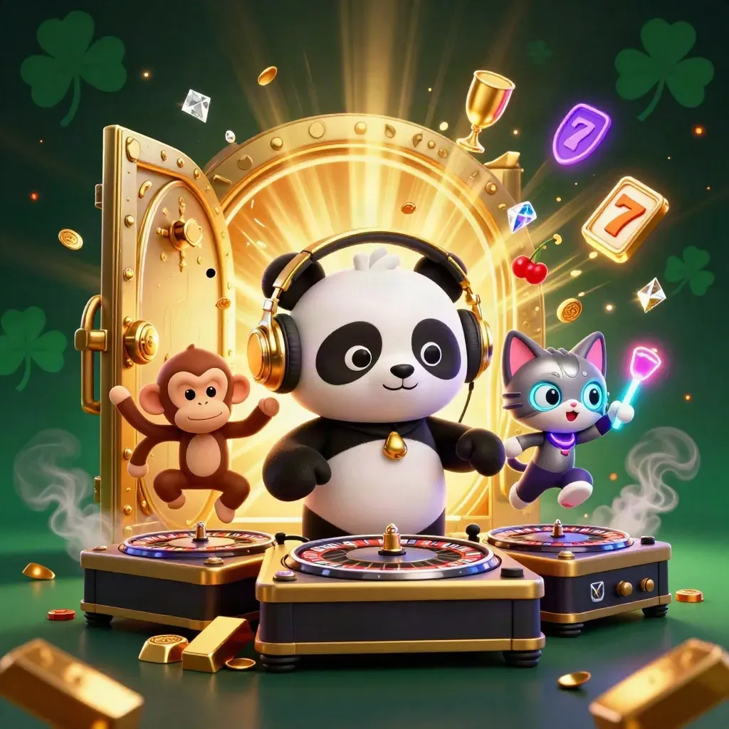 Panda DJ, monyet breakdance, dan kucing neon di tengah ledakan emas dan permata.