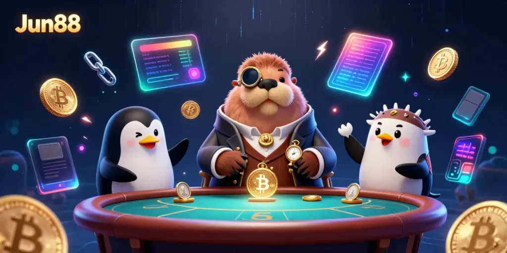 Experience thrilling online gaming with Jun88 at an underwater poker table featuring unique characters.