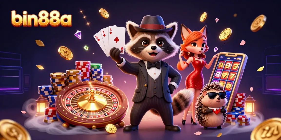 Win big with bin88a's thrilling online casino adventure featuring a charming raccoon and fox