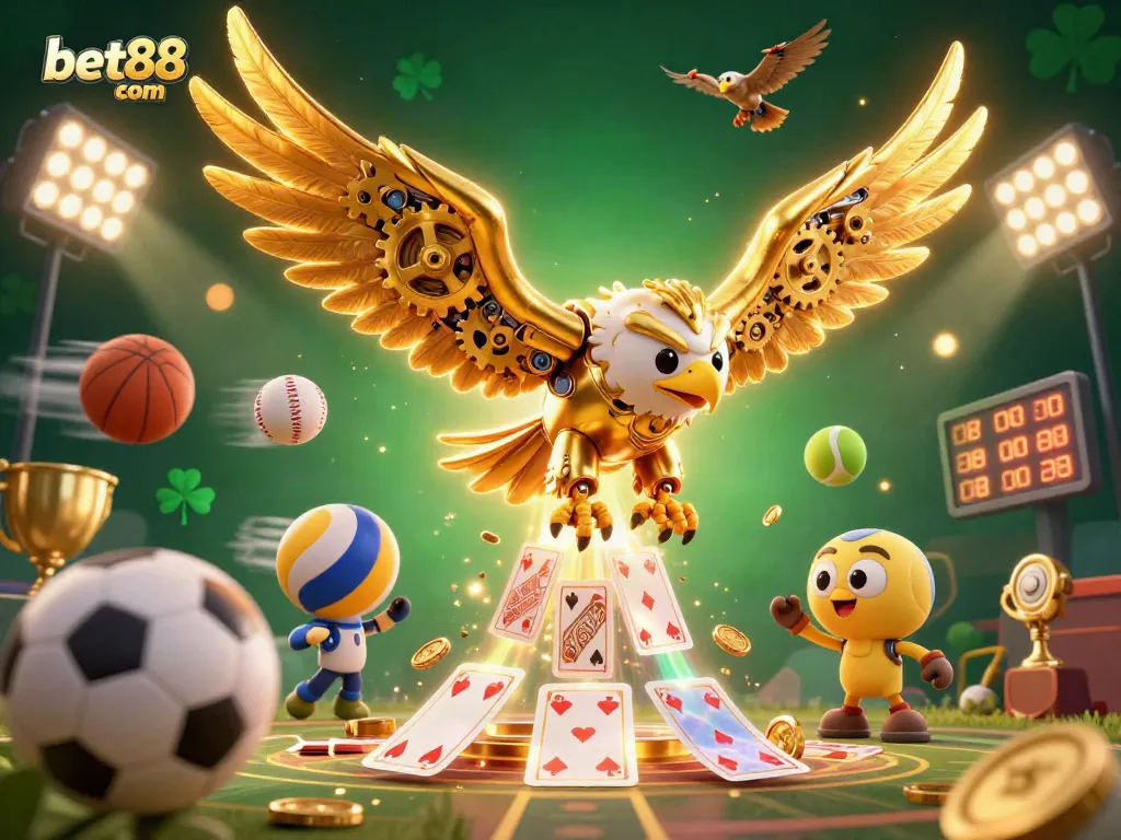 Experience thrilling action with bet88 com in an ultra-detailed casino scene featuring a golden eagle and dynamic game elements.