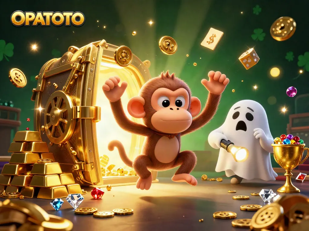 OPPATOTO offers thrilling casino adventure with a ghostly monkey and treasure-chasing puppy.