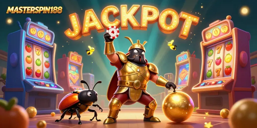 Experience thrilling victories with MASTERSPIN188 in this vibrant slot illustration featuring jackpot elements.
