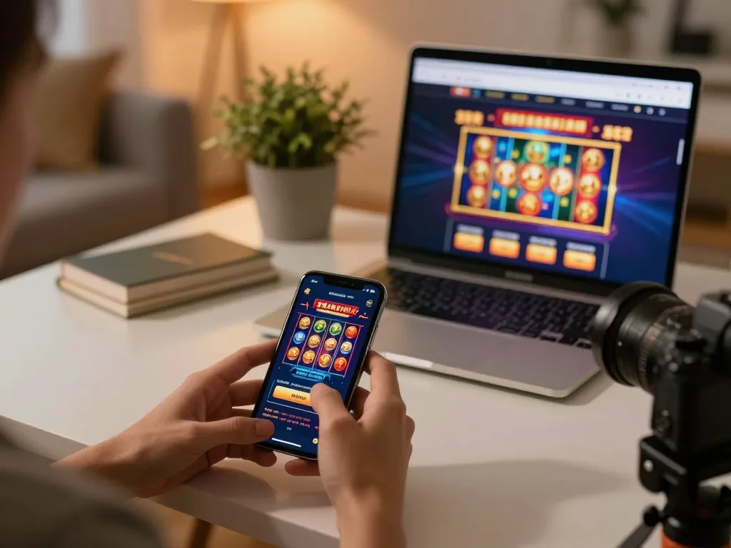Pemain yang terlibat menikmati gameplay aplikasi ondel4d di smartphone dalam suasana rumah yang nyaman