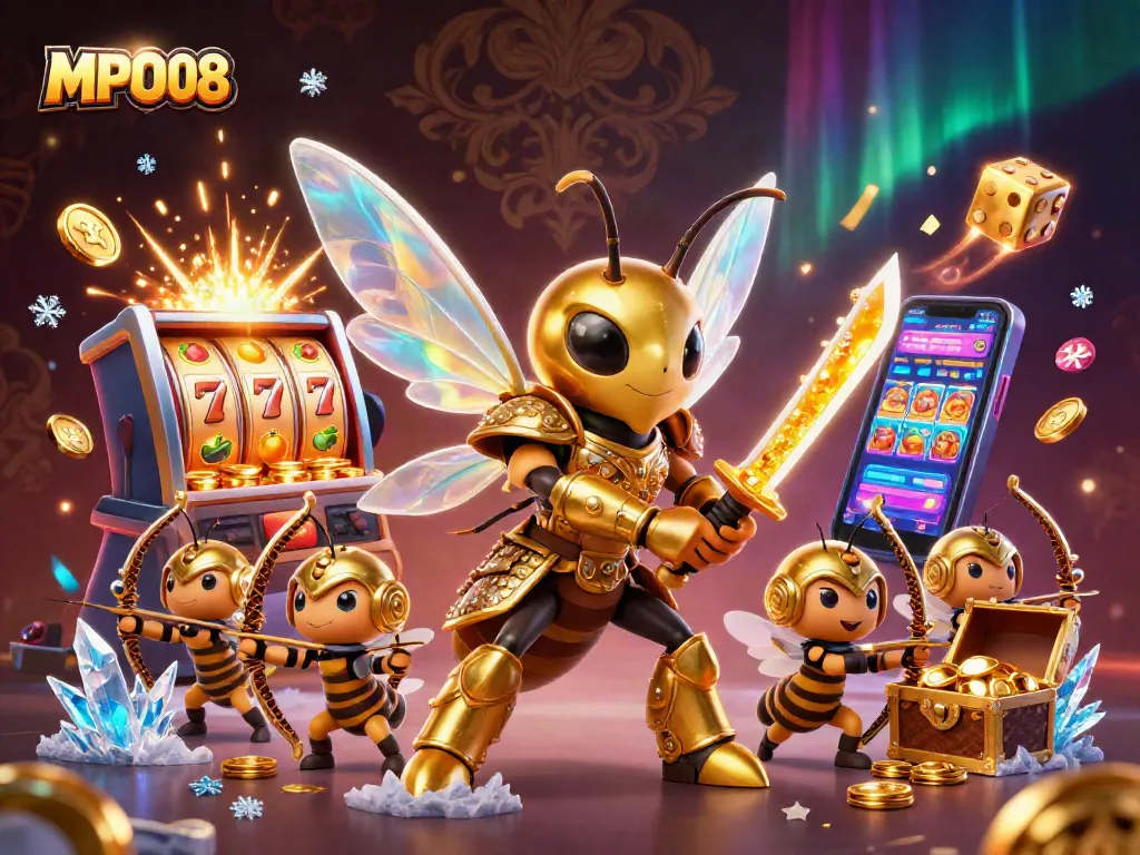 Engage with MPO08's vibrant gaming experience showcasing golden hornets and rich casino elements.