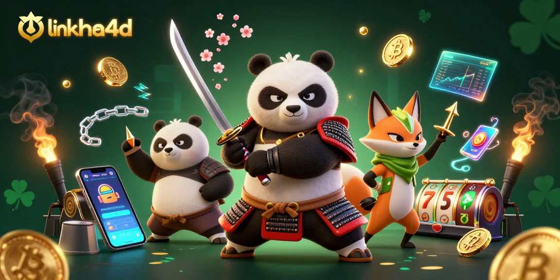 Gambar interaksi seru antara panda samurai dan rubah ninja di kasino digital link ahha4d dengan elemen permainan yang dinamis.