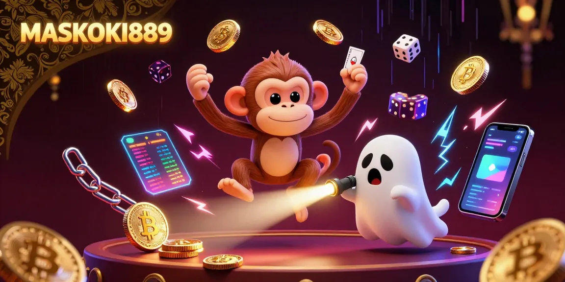 Experience the thrilling action of MASKOKI889 with a poltergeist monkey and crypto elements in the haunted casino.