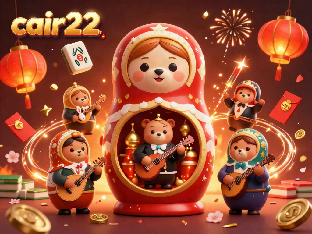 Cair22 showcases fun casino gameplay through a colorful 3D illustration with iconic characters and festive decorations.