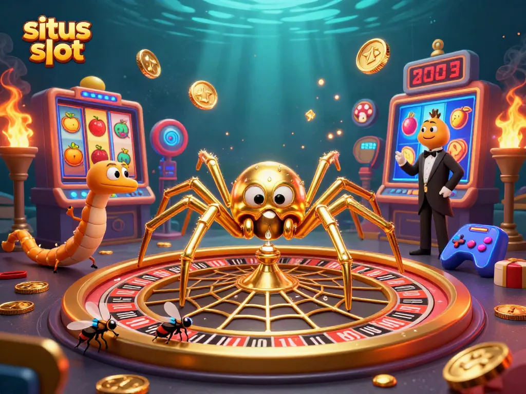 Menang jackpot di situs slot dengan karakter menarik dan elemen permainan yang cerah.