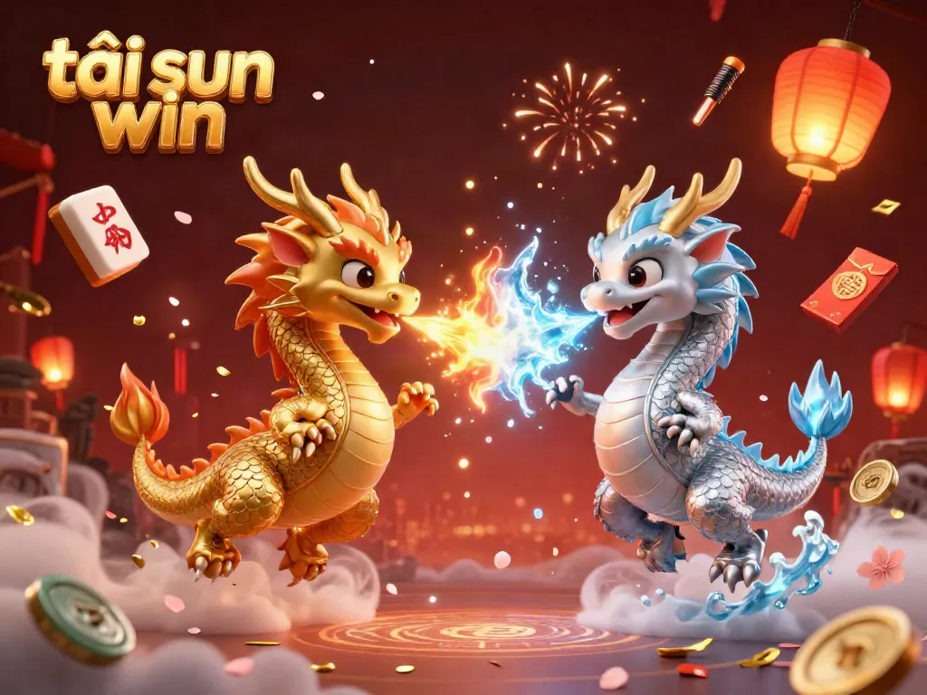 Engage in the thrills of gaming by downloading tải sun win with vibrant dragons and festive elements in this lively illustration.