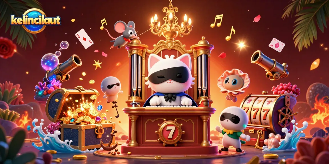 Engage with kelincilaut as the playful cat and mouse bring the casino theme to life amid gold and treasures.