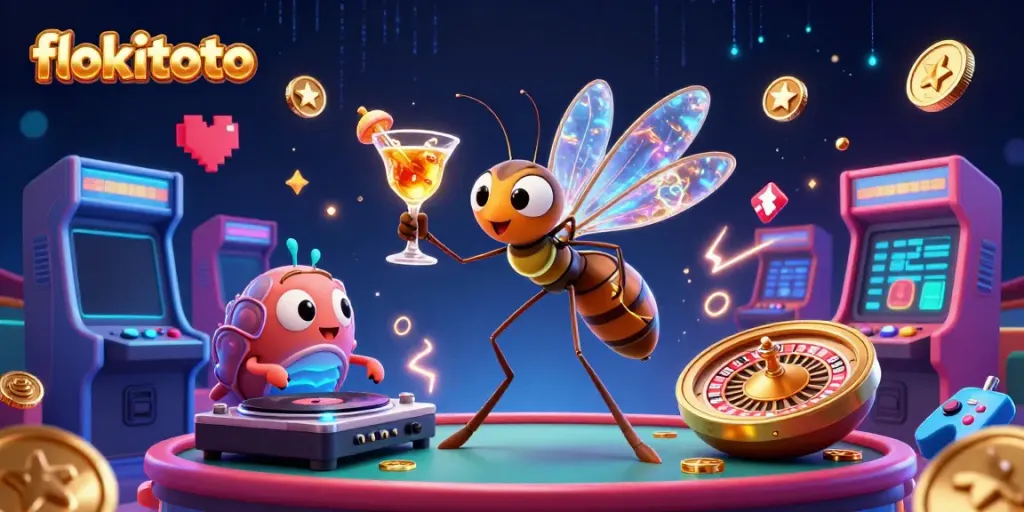 Experience thrilling gameplay at flokitoto with unique casino characters against a vibrant backdrop.