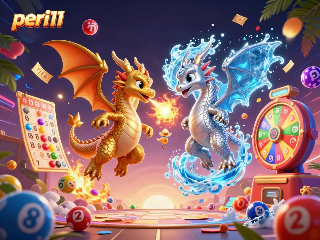 Engage with peri11 slot games featuring golden and silver dragons creating fire and ice effects.