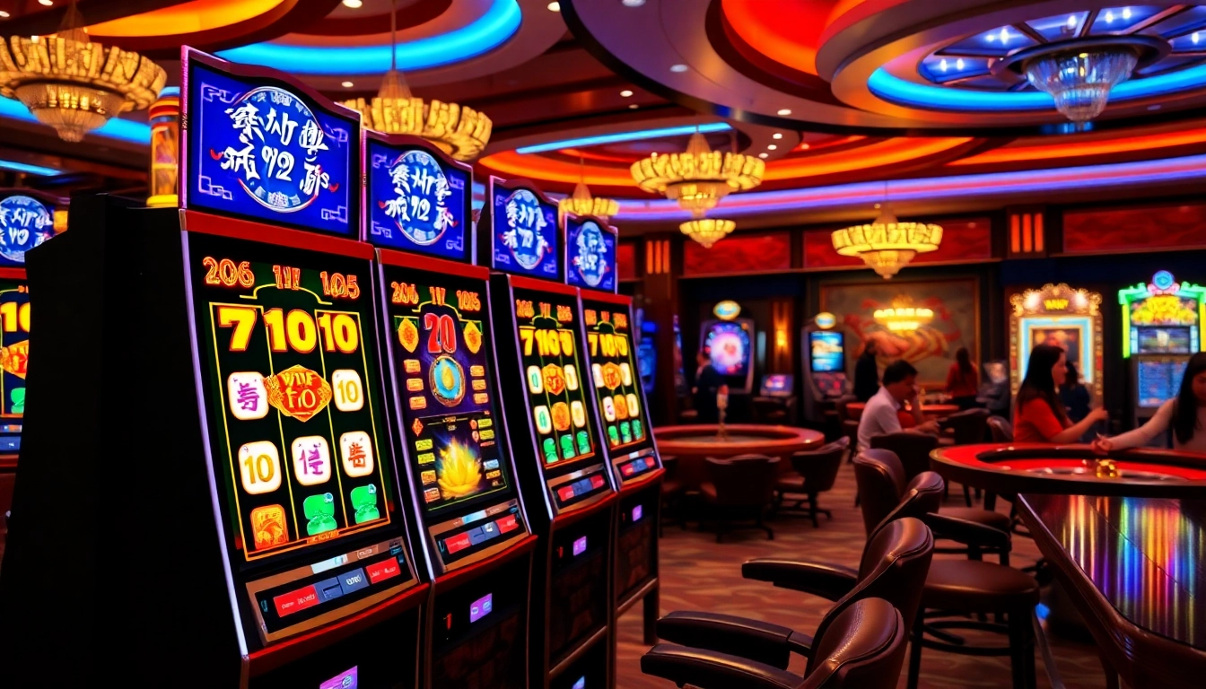 Engage with the exciting slot demo games featuring Mahjong symbols in a vibrant casino atmosphere.