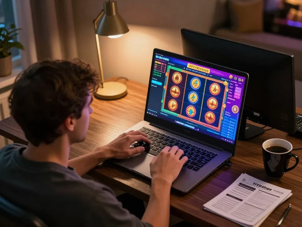 Đánh bạc tại nhà với giao diện casino trực tuyến 789 club hiển thị trên laptop, tạo ra một cảnh giải trí thú vị.
