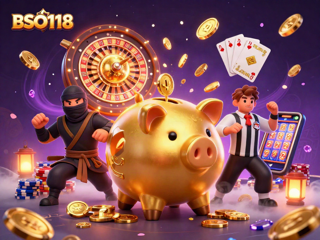 Engage with BSO118's vibrant casino illustration featuring dynamic characters and rich details.