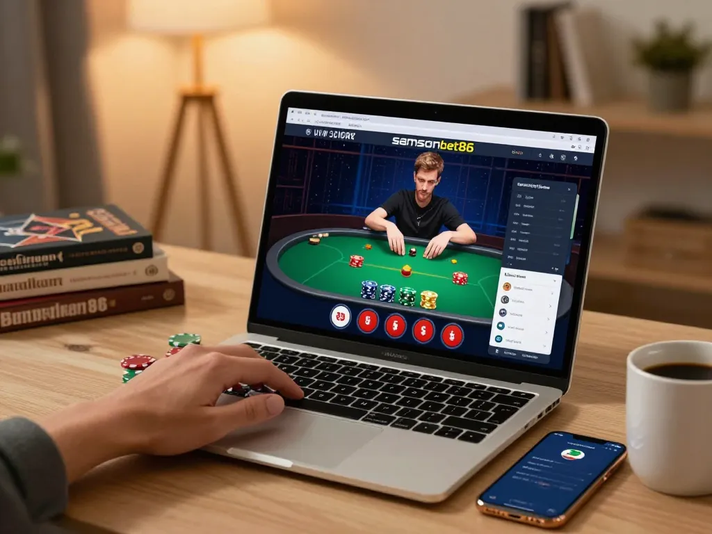 Engaging samsonbet86 gameplay action on a modern laptop with strategic betting.