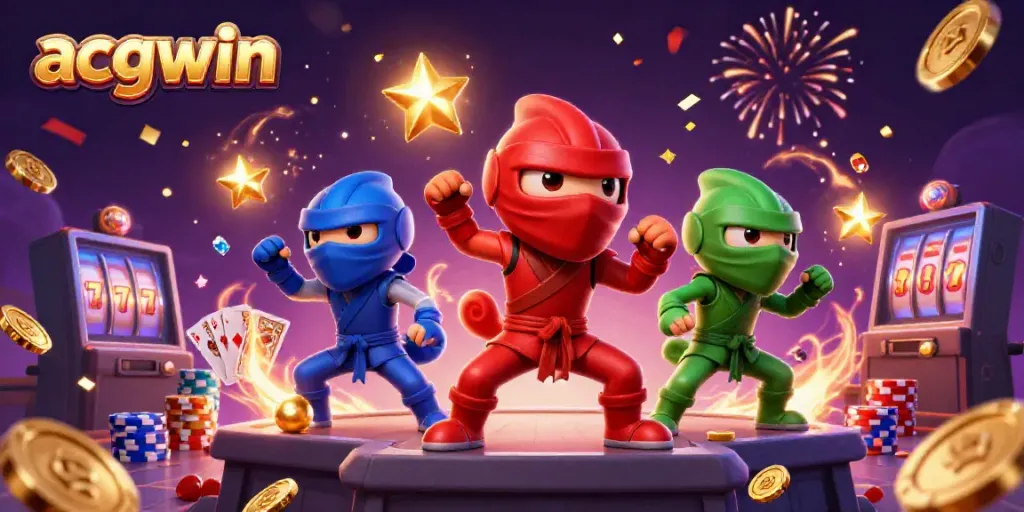 Experience acgwin action with chameleon ninjas amid casino elements and dynamic colors.