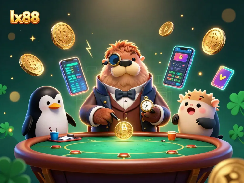 Engage in thrilling gaming action with lx88's whimsical underwater poker scene, featuring unique characters and vibrant visuals.