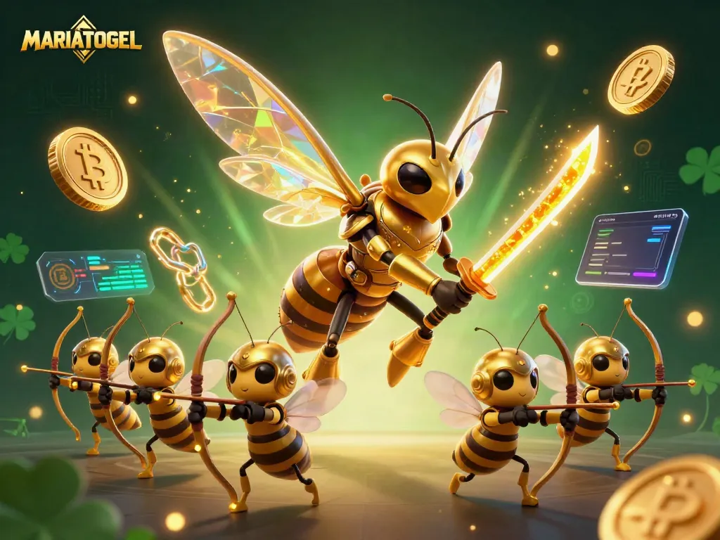 Engage with MARIATOGEL's unique samurai-themed gambling scene featuring golden hornet characters and crypto elements.