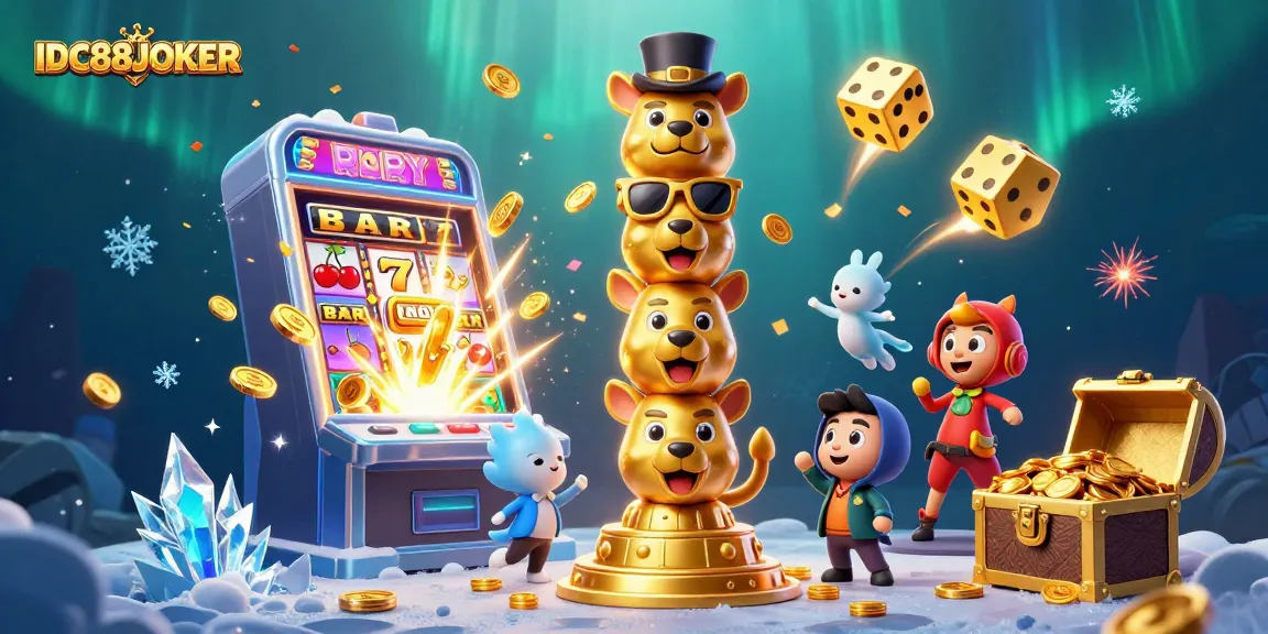 Experience jackpot thrills with IDC88JOKER's vibrant gaming scene packed with dynamic slot elements and characters.