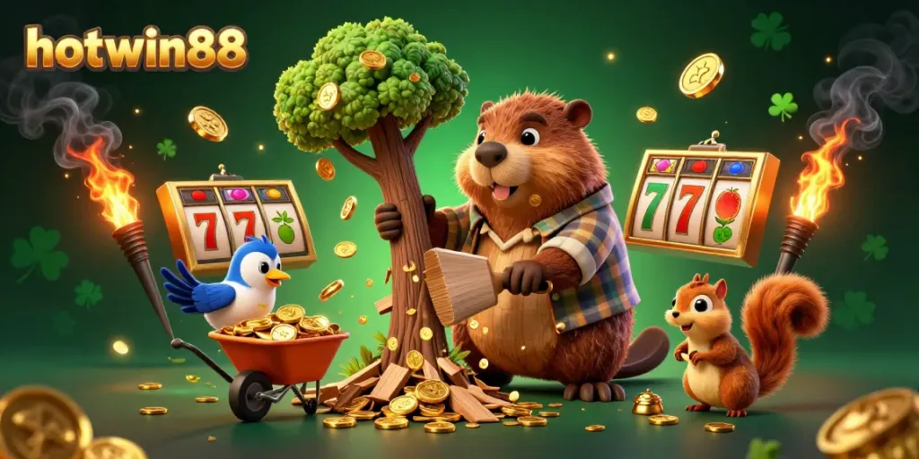 Experience the excitement of hotwin88 with a vibrant slot scene featuring golden coins and character action.