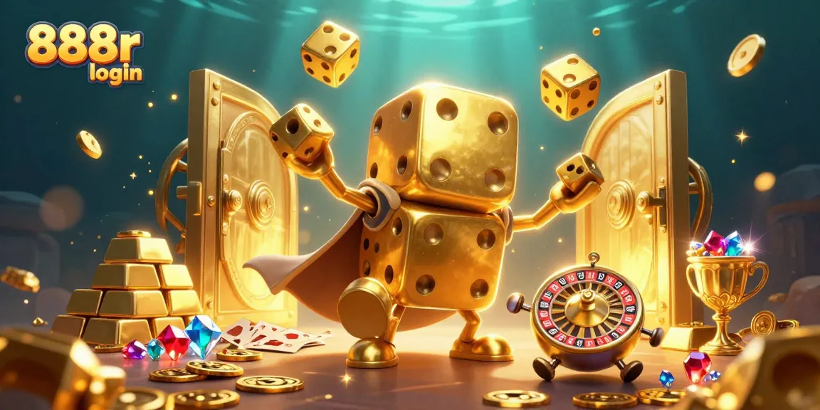 Experience the excitement of 888r login with golden dice golem and dazzling casino elements.