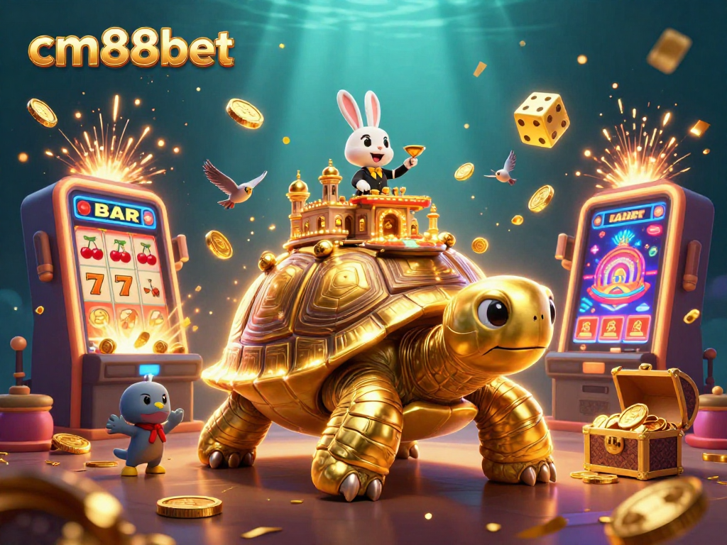 Experience vibrant casino excitement with cm88bet, featuring a golden tortoise casino and lucky rabbit dealer.