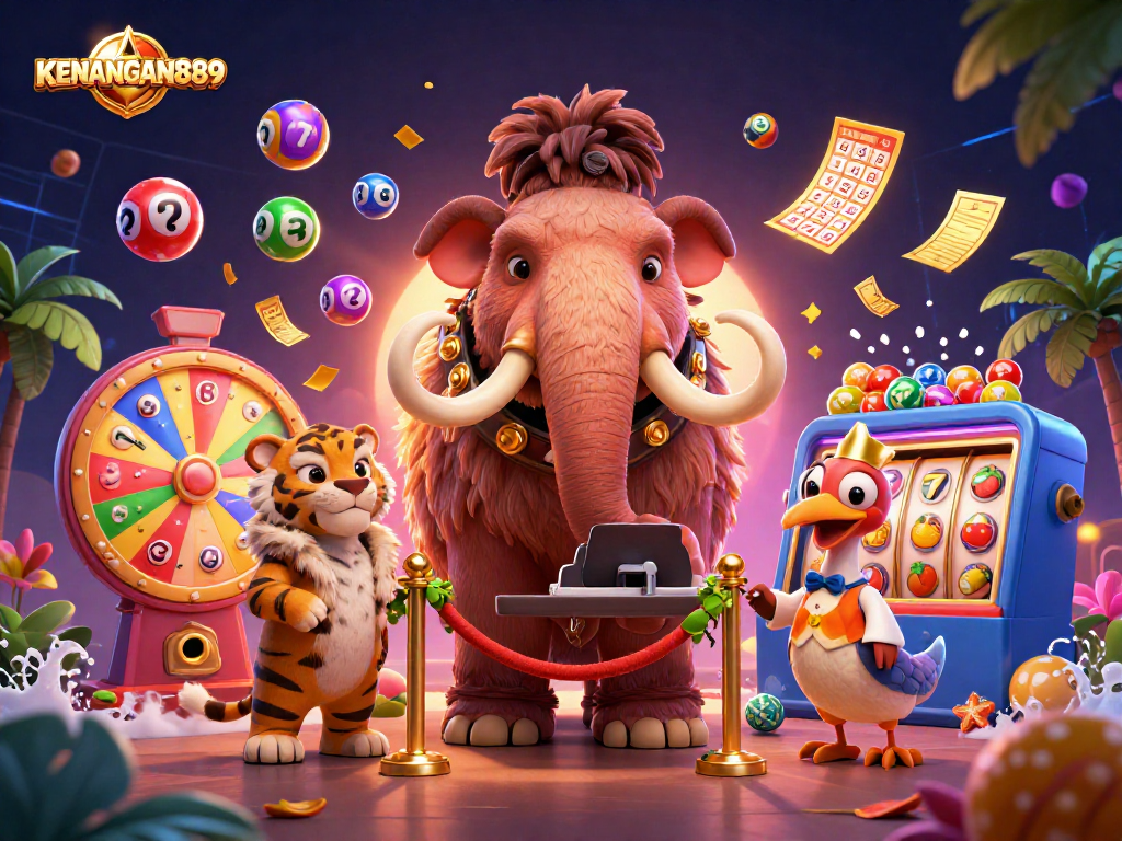 Experience the vibrant energy of KENANGAN889 with animated lottery excitement in this dynamic casino scene.