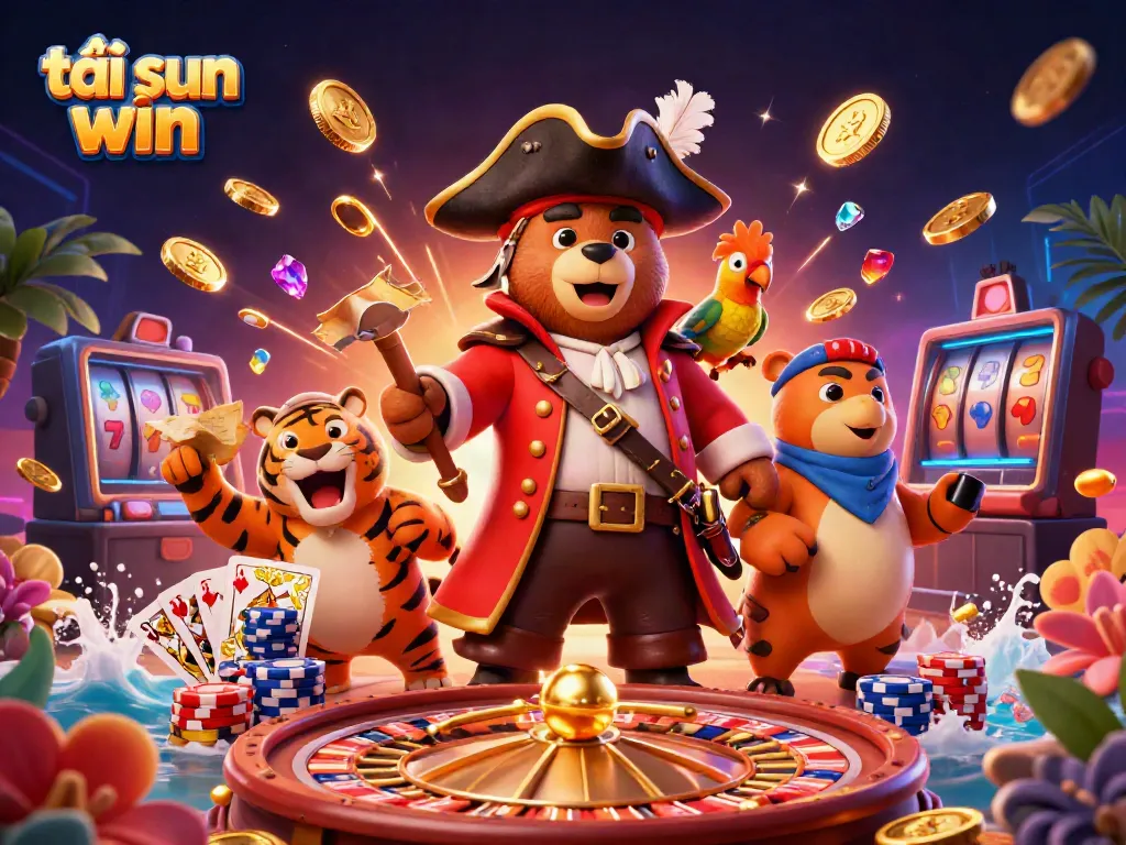 Experience thrilling gameplay as you tải sun win, featuring a vibrant scene of iconic casino elements.