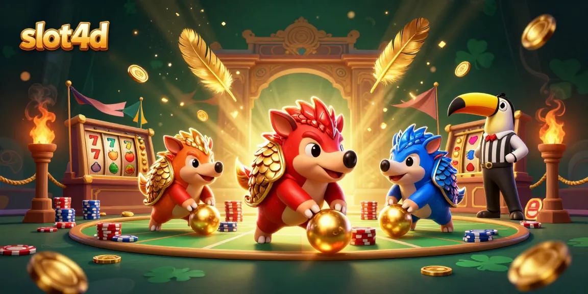 Engage in dynamic slot4d action with rival pangolins in a vivid casino scene.