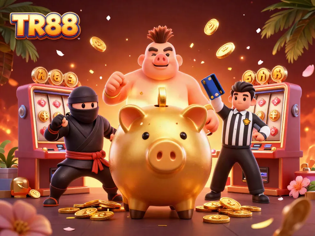 Experience the thrill of TR88 gaming with a spectacular 3D portrayal of luck and winnings in motion.